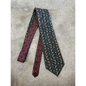 Vintage Tommy Hilfiger Tie Silk Fly Fishing Print Made In USA Green Red